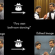 A chart showing an image being manipulated by AI to show two men ballroom dancing and another to show an unrealistic image with the same prompt.